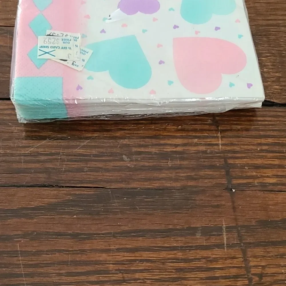 Vintage 80s Kawaii Pastel Girly Hearts Cocktail Napkins Birthday Party Pink